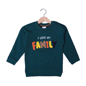 GREEN "LOVE MY FAMILY" EMBROIDERED  TERRY FABRIC SWEATSHIRT